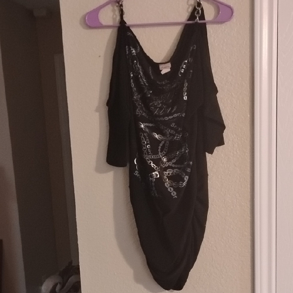 Black Chain-Embellished Mini Dress - Picture 1 of 4